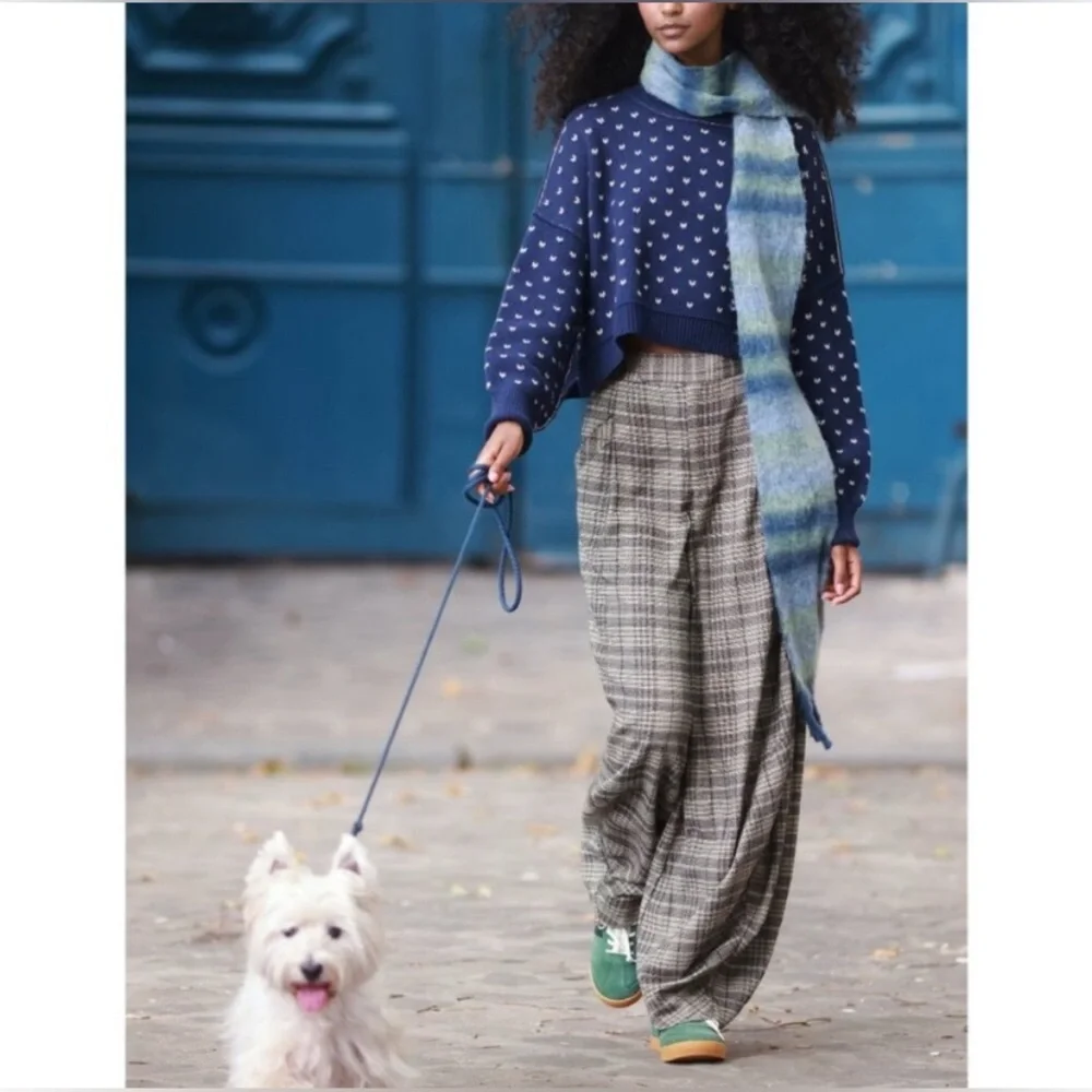 NWT Free People Easy Street Patterned Crop Pullover‎ Blue and White Sweater